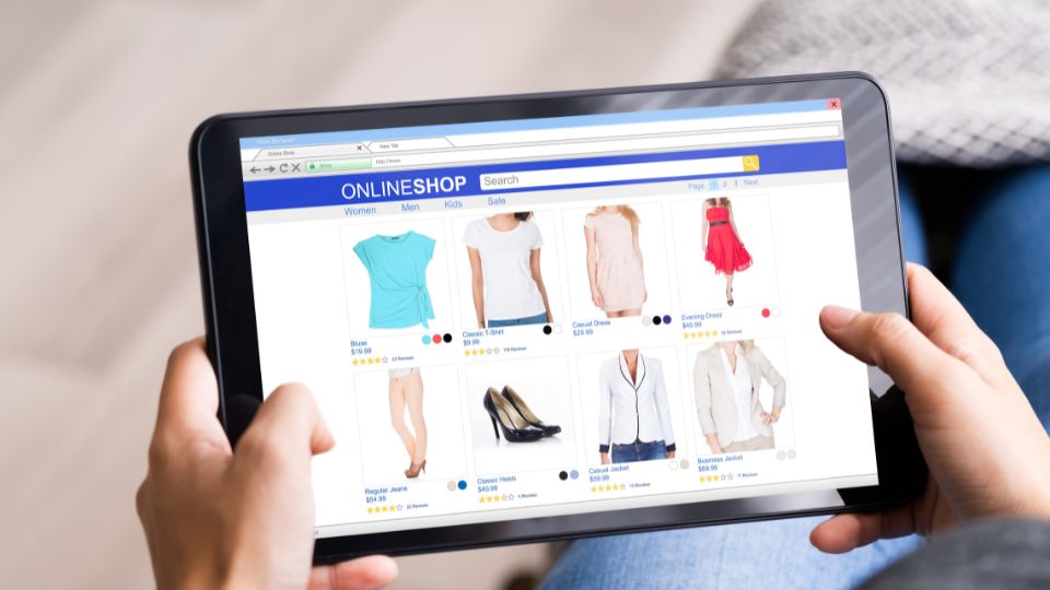 a consumer ordering clothes from their tablet or ipad.