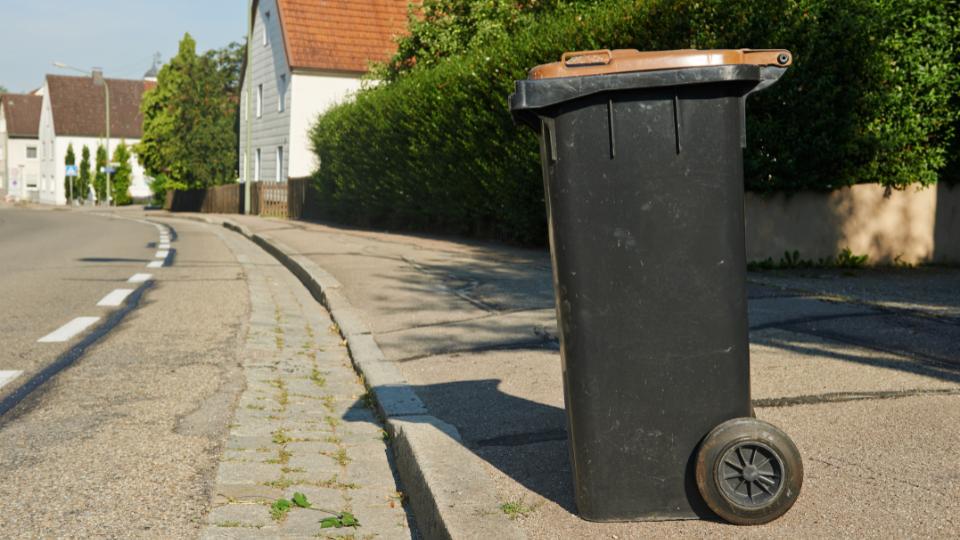 Photo of a domestic wheelie bin on a residental street