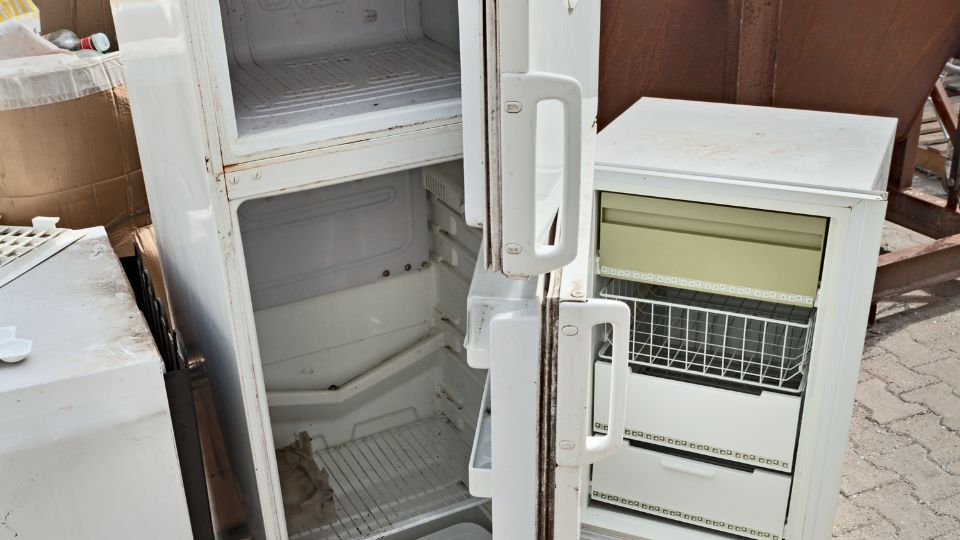 a broken disposed of fridge freezer