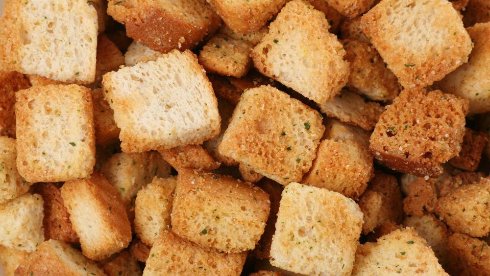 Close up of croutons