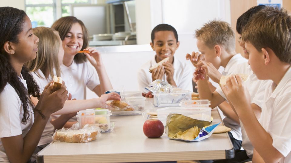 School children eating lunch