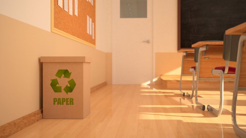 Recycling bin in classroom