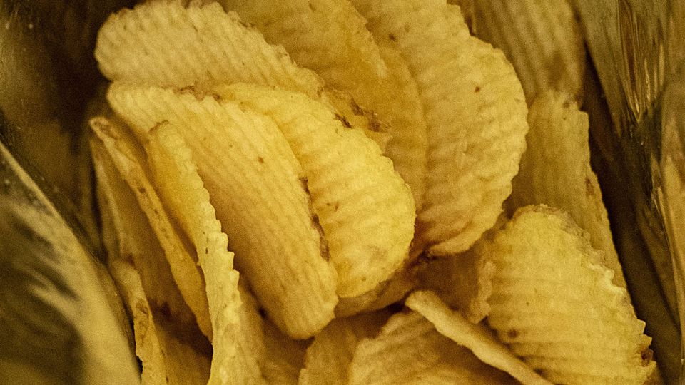 crisps inside a crisp packet