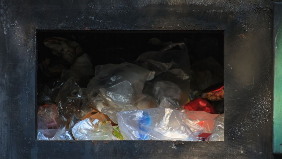 hospital waste in an incinerator