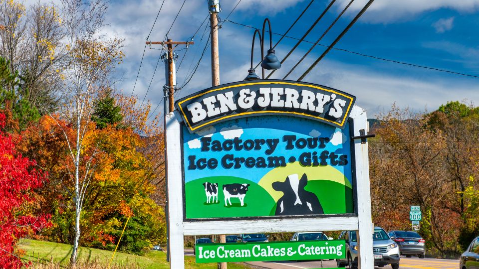 Ben and Jerrys sign on display.