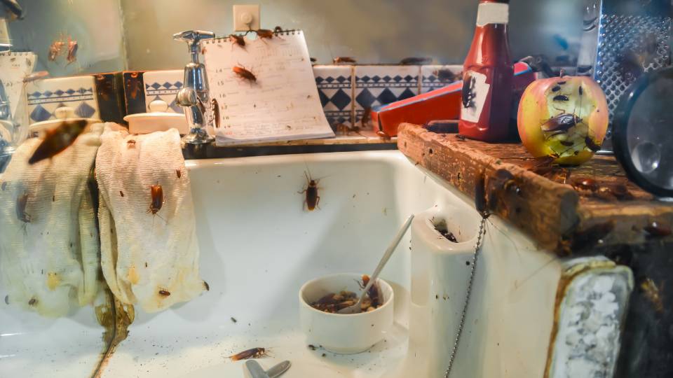 cockroach infestation in a uk restaurant kitchen