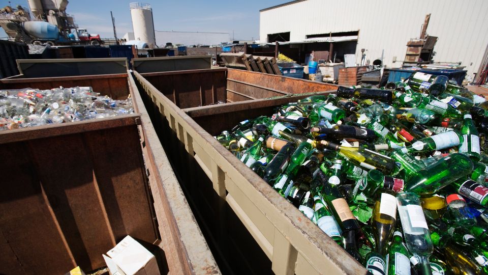 a UK recycling centre with different types of dry mixed recycling