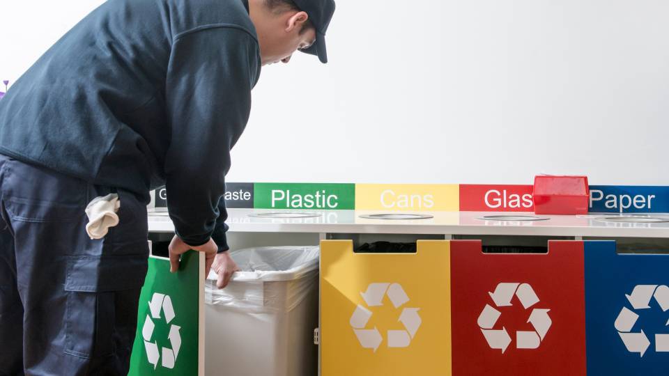 lots of workplace recycling bins