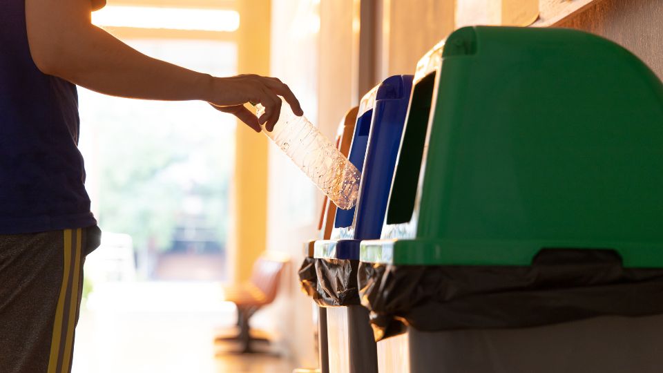 Colour-coded waste bins for employees.