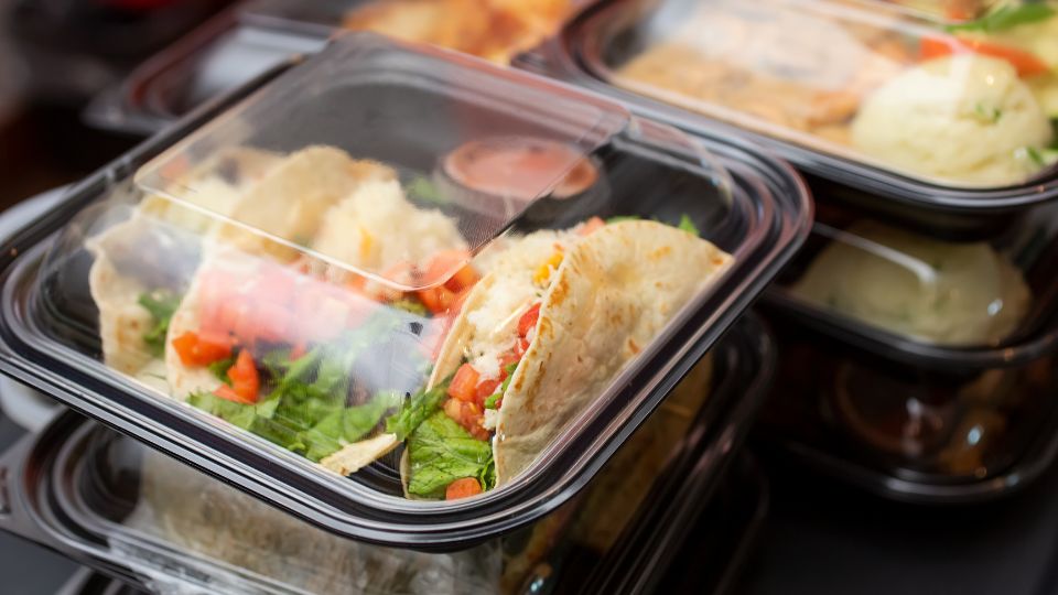 Food being stored in containers.