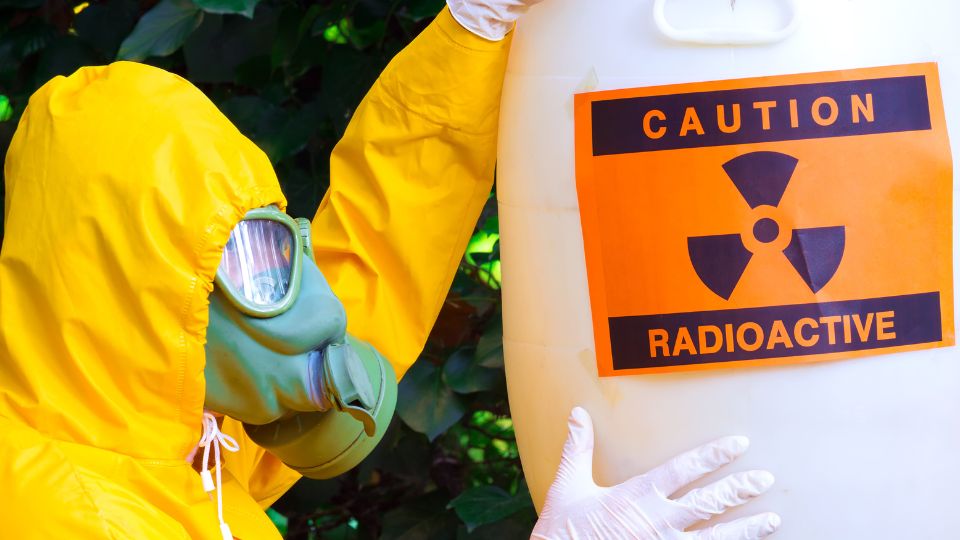 Radioactive biohazardous waste being disposed of correctly.