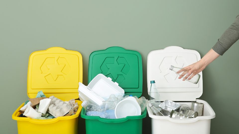 Colour-coded waste bins.