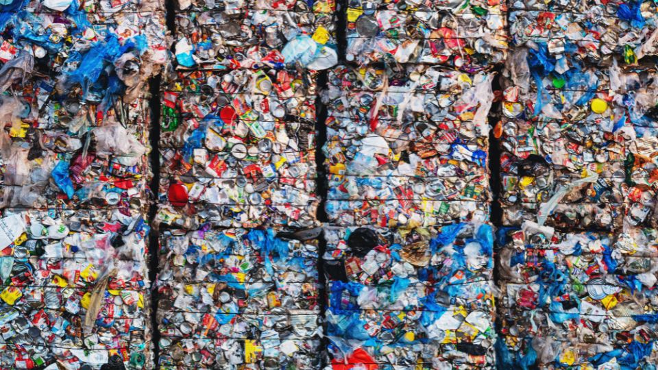 compressed plastic bales full of plastic bottles